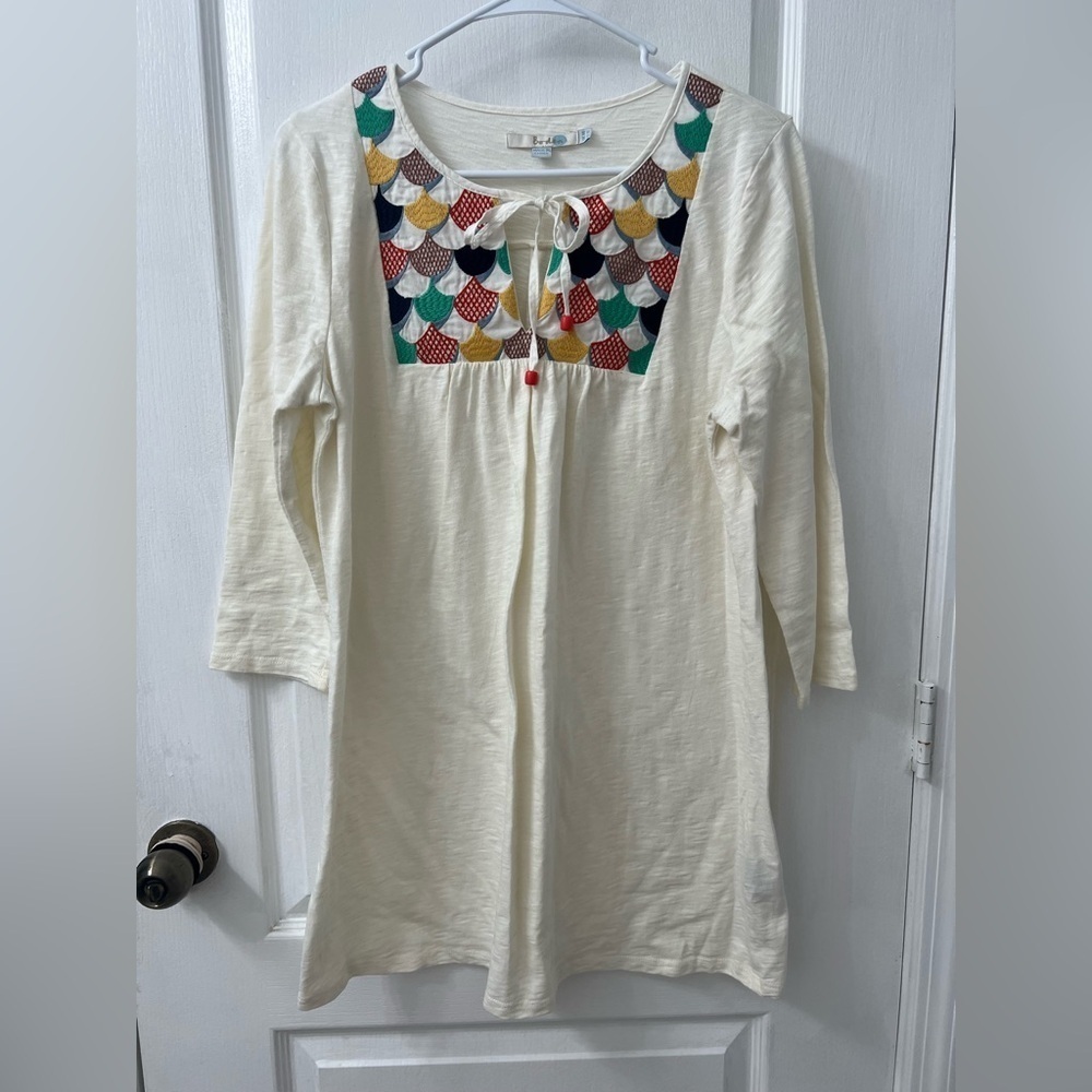 Boden White Tunic Dress with Colorful Embroidery (Size US 10) - Picture 5 of 11
